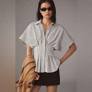 NWT Anthropologie 3X The Tobie Short-Sleeve Pleated Blouse by Exquise